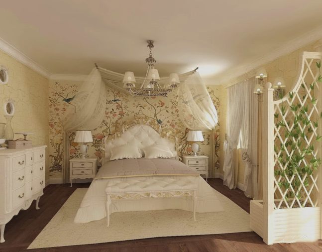 Спальня в стиле прованс - шторы и балдахин 